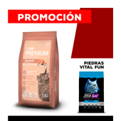 COMBO Alimento VitalCan Premium Gato Adulto Salmón x 7,5kg + Piedra Arena Sanitaria Aglomerante Neutral Vital Can x 12kg.
