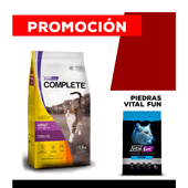 COMBO Alimento VitalCan Complete Gato Adulto x 7,5kg + Piedra Arena Sanitaria Aglomerante Neutral Vital Can x 12kg.