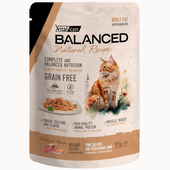Alimento Húmedo Vitalcan Balanced Natural Recipe Gato Adulto Delicados Filetes de Salmón y Cordero Pouch x 85gr.