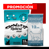 COMBO de 1 Bolsa Arena Sanitaria Rubicat Classica Pack Familiar x 15kg + 1 Bolsa Piedra Aglomerante Sanitaria Bonchat Classic x 12kg